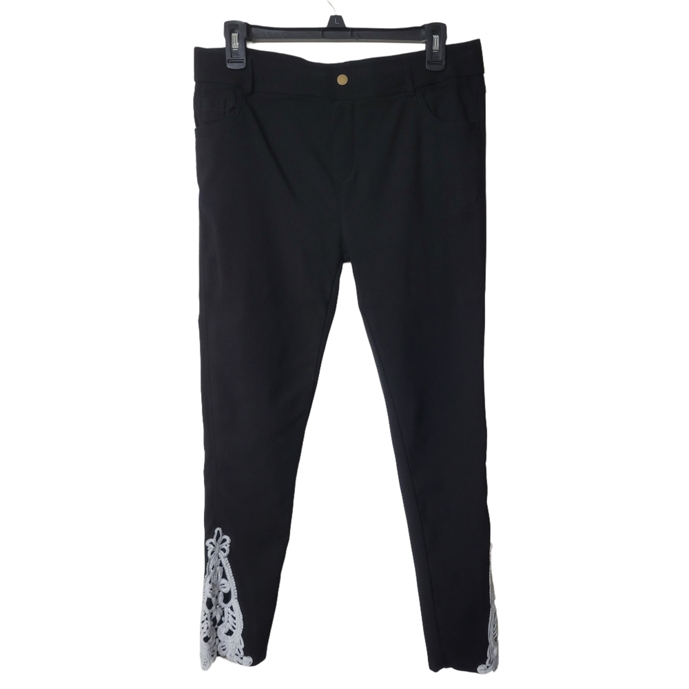 Amaryllis Midnight Black Legging Pants with Lace Detail Bottoms Size XL
